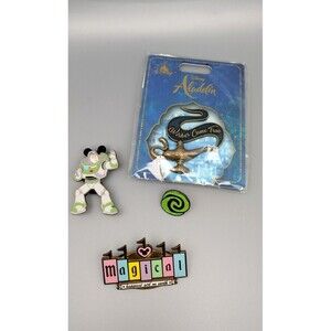 4 Disney Pin Aladdin Magic Buzz Lightyear Toy Story Heart of Te Fiti Magic READ